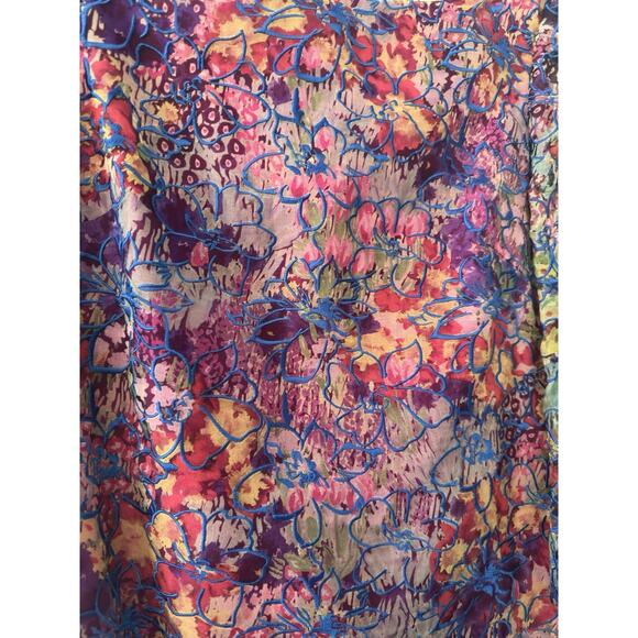 Badgley Mischka Pink Blue Floral Mini Flutter Bell Sleeve Cocktail Dress Size 4 - Picture 2 of 10